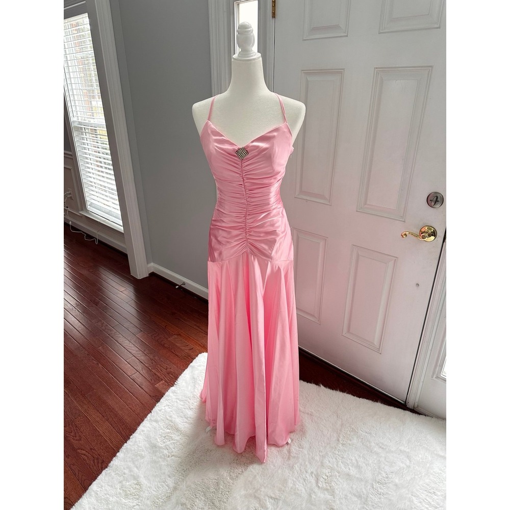 Jessica McClintock for Gunne Sax Vintage Pink Satin Embellished Formal Dress